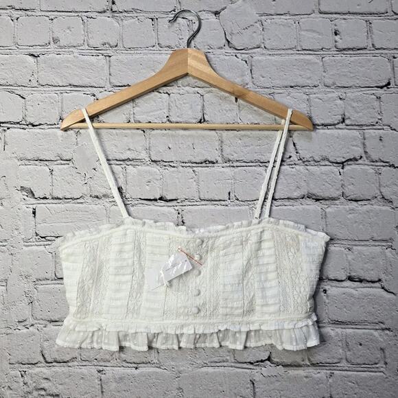 American Eagle Smocked Cotton Cami Square Neck White New Size Large - Picture 1 of 10